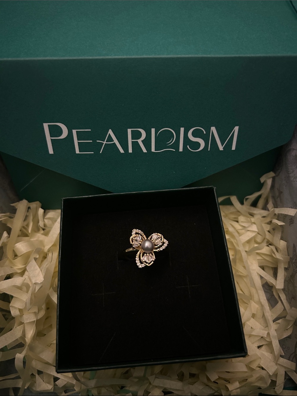 Pearl Gray Floral Pearl Ring by Pearl
